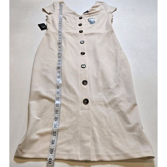 Express V Neck Short Sleeve Midi Dress Tortoise Sell Buttons Lined Ivory Beige S - Picture 8 of 12